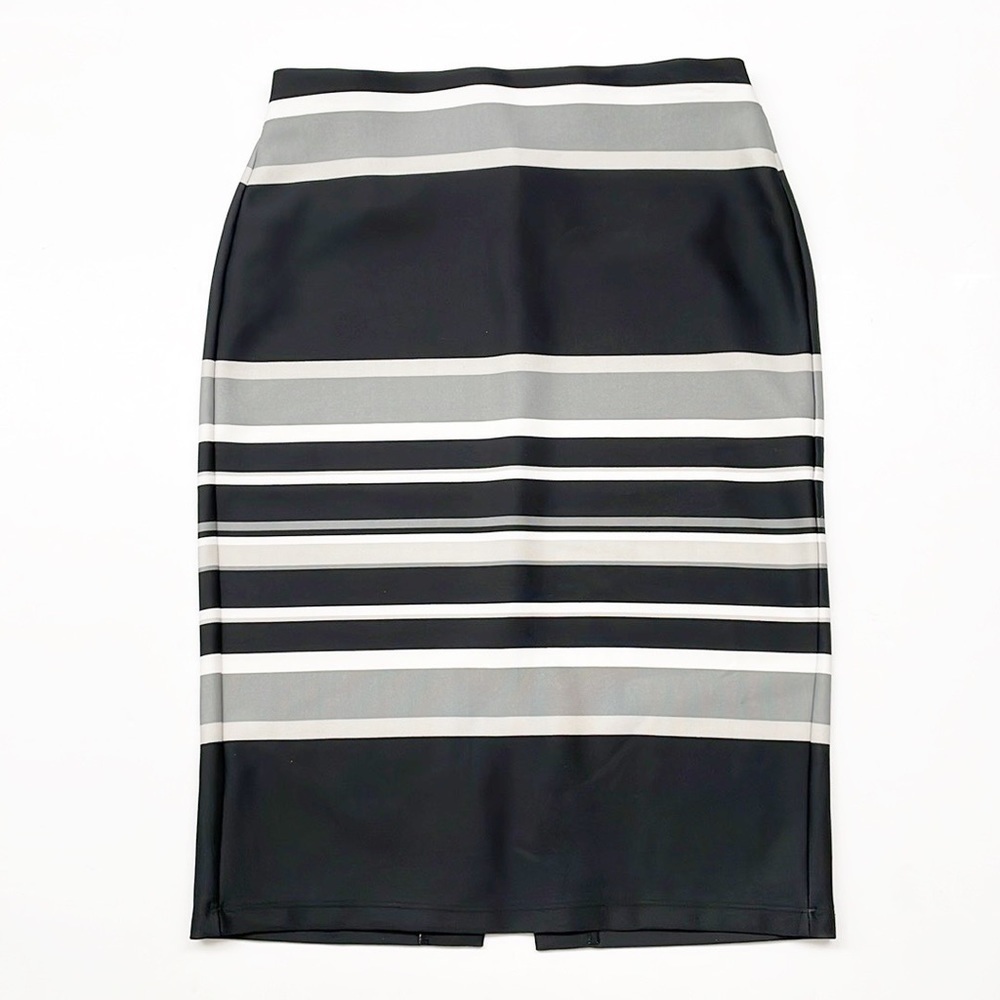 New York & Company black/gray/white striped pencil skirt